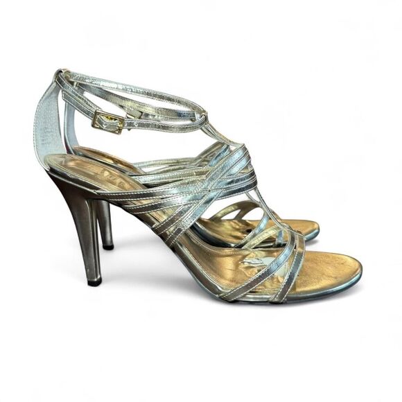 Ralph Lauren Women's Gold Metallic Strappy Open Toe Heels Size 9.5 - Picture 3 of 8